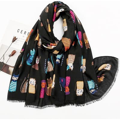 Teckel Hond Kat Patroon Franje Viscose Sjaal Scarf Vrouwen Print Zacht Veelzijdig Koudebestendig Sjaals En Wraps Pashmina Moslim Hijab black
