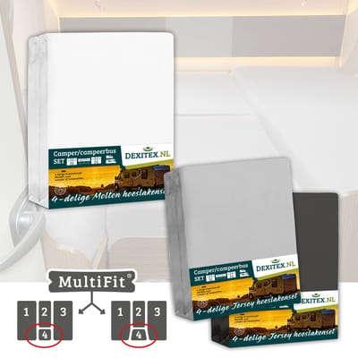 Dexitex 1 x Molton 1 x Hoeslaken Licht grijs + 1 x Hoeslaken Antraciet / 4 delige set-Geschikt voor Camper lengtebedden of enkele bedden