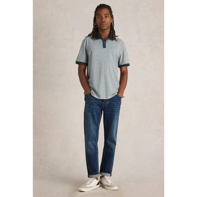 White Stuff Casette Tape Printed Polo Teal Print Maat: S | Poloshirts Outlet | Heren