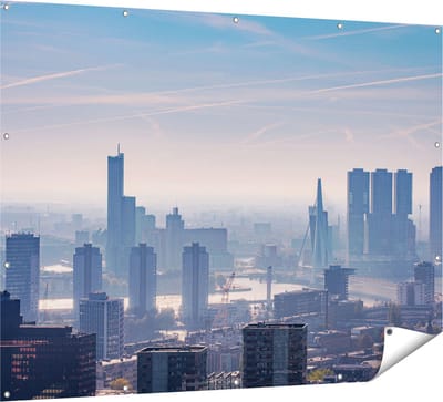 Gards Tuinposter Rotterdamse Skyline - 160x120 cm - Tuindoek - Tuindecoratie - Wanddecoratie buiten - Tuinschilderij
