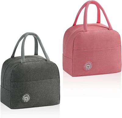 Lunchtas, 2 x Kleine Koeltassen, Grijze en Roze Mini Koeltas met Zijvakken en Handvatten, Ideaal voor School, Familie en Kantoorgebruik, Perfect voor Picknicks en Dagjes Uit