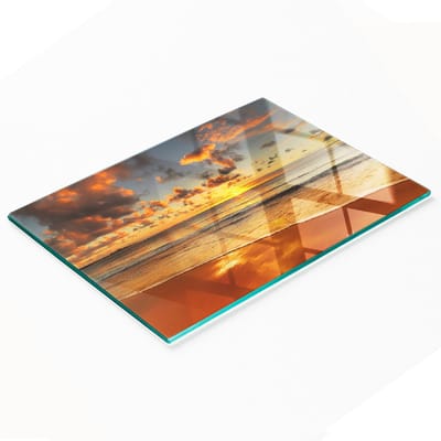 Gehard multifunctioneel decoratief glazen bord met strandzonmotief, 80x52 cm