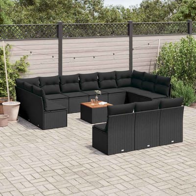 vidaXL - 14-delige - Loungeset - met - kussens - poly - rattan - zwart