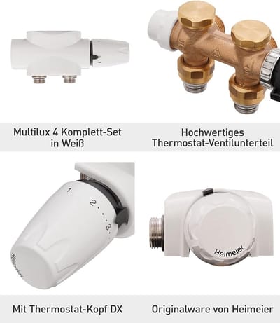Thermostaatventiel Set - Radiator Klep - Verwarming Regelen - Hoek Doorgangsvorm - R 1/2 G 3/4 - Wit