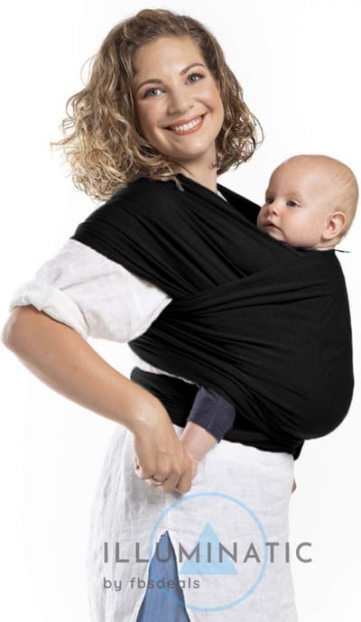 Baby Draagdoek - Babywrap - Baby Carrier - Babydrager - Buikdrager Baby – Baby Draagzak - Baby Sling - Geweven Doek - Wikkeldoek - Geen Kenmerk/Logo - Rekbaar | Illuminatic® | Zwart