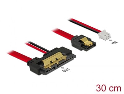 Delock Cable SATA 6 Gb/s 7 pin receptacle + 2 pin power female > SATA 22 pin receptacle straight (5 V) metal 30 cm