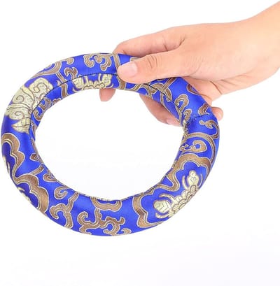 Klankkomkussen Zijde - Meditatie Kussen Ring - Klankschaal Ondersteuning - Zijde Brokaat Materiaal - 16cm Diameter - Blauw