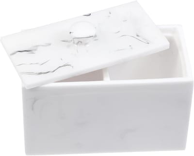 Nail Art Opbergdoos - Wattenschijfjeshouder Organizer - Nagelbenodigdheden Opbergen - Marmerader Design - 13.8 x 9.7 x 7.1 cm - Wit
