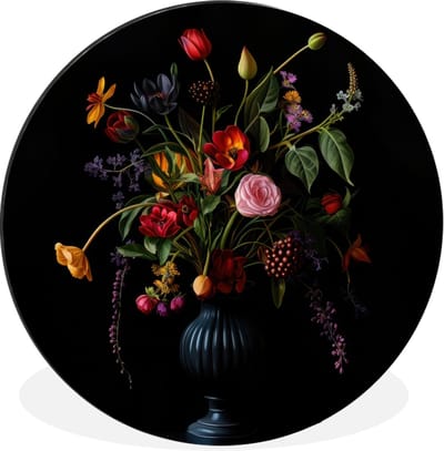 WallCircle - Wandcirkel - Muurcirkel - Bloemen - Bessen - Klassiek - Aluminium - Dibond - 30x30 cm - Binnen en Buiten