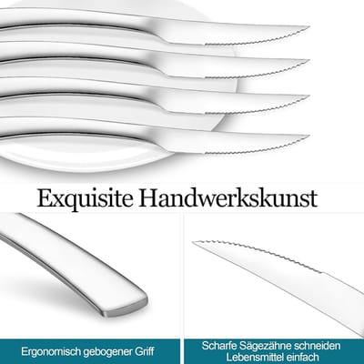 Steakmessen Set van RVS, 12-delig, Ergonomische Handgreep, Mes met Kartelrand, Ideaal voor Keuken en Restaurant