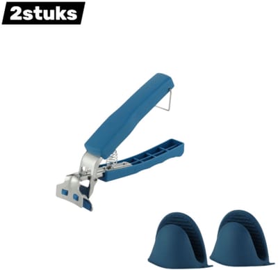 2stuks - Keukenaccessoires - Siliconen Schoteltang en Ovenhandschoenen - Hittebestendig tot 250°C - keuken bescherming - hittebestendig keuken - bak accessoires - Blauwe