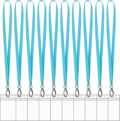10 Stuks Lanyard Sleutelhangers met 10 Badgehouders - Blauw Nekkoord - Keycord Pashouder - Kaarthouder met Keykoord - Badge Houder voor Kaart/Sleutels - Telefoon/GSM Koord - Sleutelkoord - Universeel ID Pashouder - Telefoonkoord