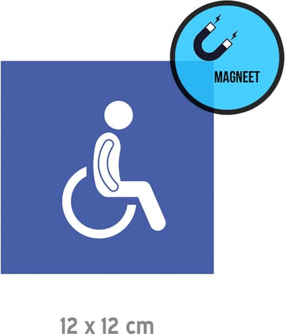 Pictogram/ magneet | Invalide | 12 x 12 cm | Voor auto | Mindervalide | Gehandicapt | Rolstoel | Blauw | Gemakkelijk te verwijderen | Huurauto | Vervangwagen | 1 stuk