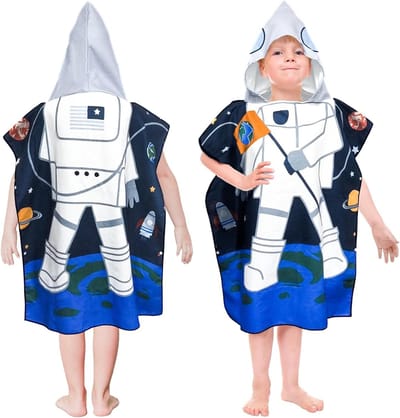 Hooded Strandhanddoek voor Kinderen - Microfiber Poncho voor Zwemmen en Badderen, Geschikt voor Jongens en Meisjes van 3-16 Jaar (Astronaut, 75x180cm)