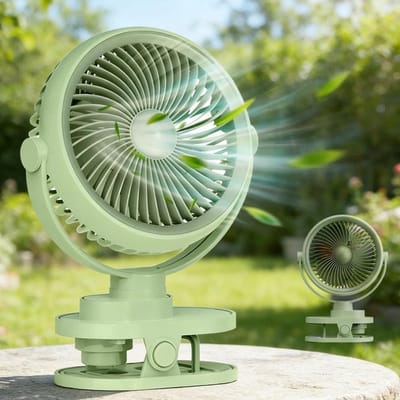 Oplaadbare USB-C campingventilator met LED-nachtlamp, 5 snelheden, 360° rotatie en mini-formaat voor thuis, kantoor en buitengebruik