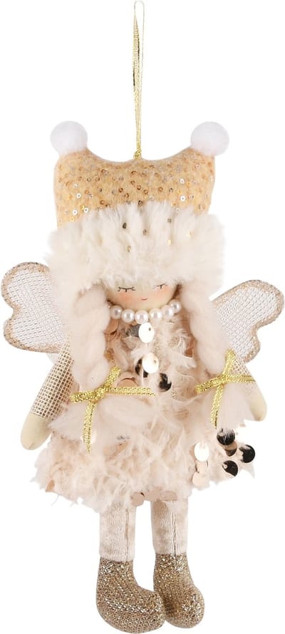 Dekoratief | Hanger engelpopje, beige, stof, 14x22cm | A245373