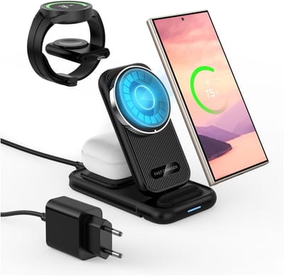 MMOBIEL Draadloze Oplader – 4 in 1 Qi2 Opvouwbaar Draadloos Oplaadstation – Laadstation voor Smartphone en Smart Watch – Incl. 25W Adapter - Zwart