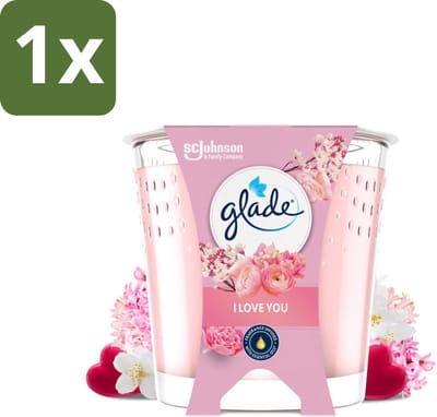 1 x Glade - Geurkaars I Love You - 100% Raapzaadwas & Vegan - 112 g - Geurkaars I Love You - Vegan Geurkaars - Bloemige Geur - Kaars 100% Raapzaadwas - Milieuvriendelijke Kaars