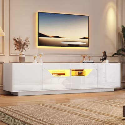 MODENUIT Tv-meubel - Ledverlichting, 2 Laden En 2 Kasten - Voor Woonkamer En Tv Tot 75 Inch - Wit - 180x40x45 Cm