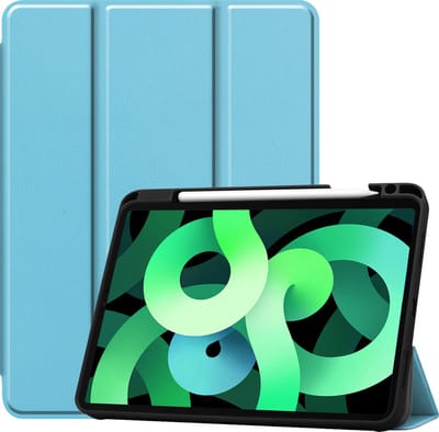 Hoes - Geschikt voor Apple iPad Air 5 (2022) - 10.9 inch - 5e Generatie - M1 - Dun & Stevig - Trifold Bookcase - Hard Cover Case - Met Uitsparing Geschikt voor Apple Pencil - Hardcover Book - Tablet Hoesje - Lichtblauw