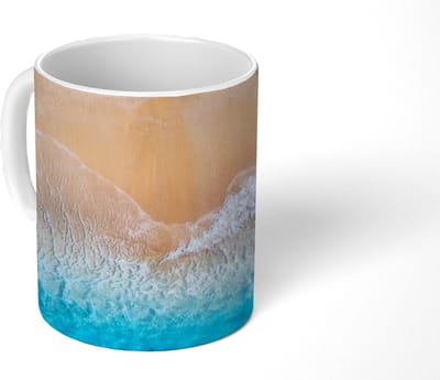 Mok - Koffiemok - Strand - Zee - Zand - Zomer - Blauw - Golven - Mokken - 350 ML - Beker - Koffiemokken - Theemok