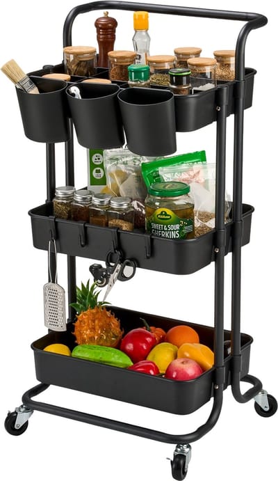 Behave Trolley - Keukentrolley - Serveerwagen - Organizer op Wieltjes - 3 Lagen - Zwart