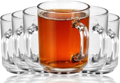 Theeglazen 230 ml met oor – 6 stuks – Transparant glas – Voor thee, koffie en warme dranken