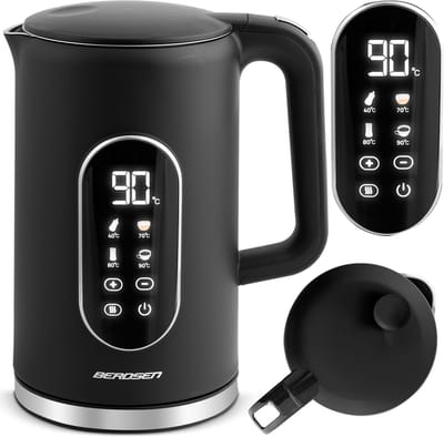 Waterkoker 1.7 Liter - Elektrische Ketel - Temperatuur Instellen - Digitale LED Weergave - 22x26x17.5 cm - Zwart Zilver