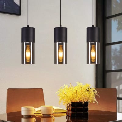 NETTLIFE Hanglamp glas - 3xE27 - rechthoekig - zwart - metalen - eettafel lampen voor trap slaapkamer - Zonder lichtbron