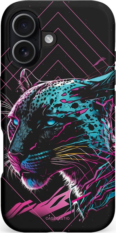 Casetastic hoesje geschikt voor Apple iPhone 17 - MagSafe - Dubbellaagse bescherming - Roze Neon Panter - Fashion Case - Zwart Roze Turquoise