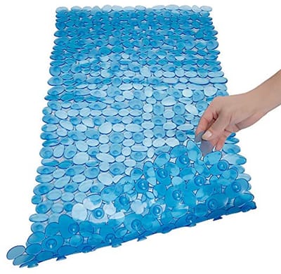Douchemat voor Badkuip met Steen-look - Antislip en Huidvriendelijk - Natuurlijk Rubber met Zuignappen - 88 x 40 cm - Transparant Blauw