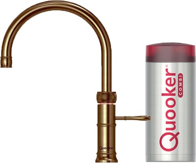 Quooker Classic Fusion Round messing patina met COMBI+ boiler 3-in-1 kokend water kraan