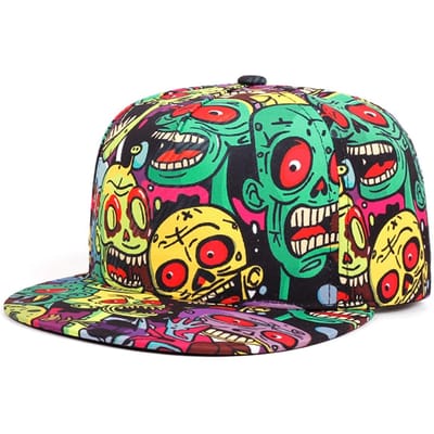 Nieuwe Rode Ogen Groen Skelet Kleurrijk Skelet Bedrukt Platte Rand Hoed Hip Hop Hoed Baseballpet Unisex Buiten Casual Decoratie blue
