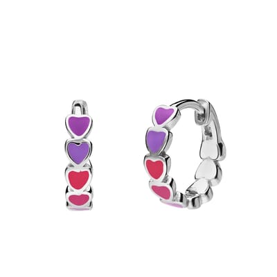 Lucardi Kinder Zilveren oorring gekleurde emaille hartjes - Oorbellen - 925 Zilver - Zilverkleurig