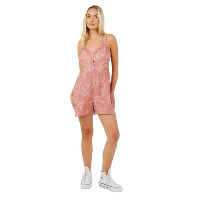 Brave Soul Mouwloze playsuit met V-hals en bladerenprint voor dames (Roze)