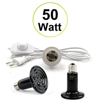 UniEgg® Keramische Lampenhouder met dimmer | 100cm snoer inclusief 50 watt XL keramische warmtelamp | Geschikt voor Keramische en infrarood Warmtelampen (E27) Kuikens, Reptielen, Amfibieën en andere diersoorten.