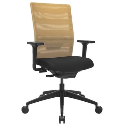 Topstar AirWork bureaustoel, met armleuningen, auto-synchroon mechanisme, voorgevormde zitting, netrug met lendensteun, oker/zwart