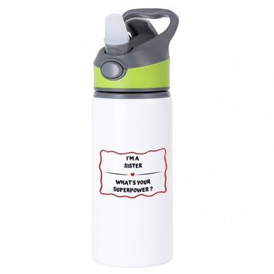 Hacebo® - I'm a sister what's your superpower? waterfles met rietje groen - Zus - super zus - verjaardag - cadeautje voor zus - zus artikelen - kado - geschenk - water fles - 650ML