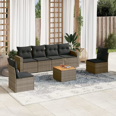 vidaXL - 7-delige - Loungeset - met - kussens - poly - rattan - grijs