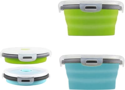 La'Moussawi ® Set van Twee Ronde Opvouwbare Siliconen Vershouddozen voor Keuken en Outdoor Gebruik