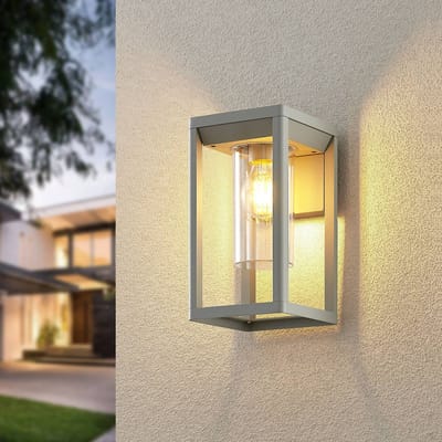 Lindby - Wandlamp buiten - 1licht - Aluminium, kunststof - H: 27 cm - E27 - zilvergrijs