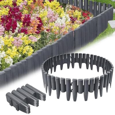 Kunststof Gazonranden 40 Stuks - Flexibele Tuinpalissade en Bloemperkhek - Antraciet Houtlook