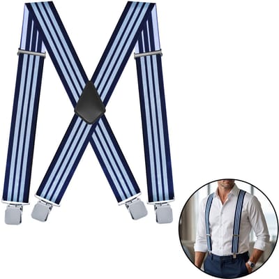Sorprese Bretels Marineblauw Gestreept - 5 cm Breed - X-Model - Verstelbaar, Stijlvol en Comfortabel - Bretels Heren Volwassenen met Brede Clip
