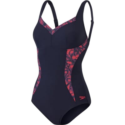 Speedo Eendelig zwempak voor dames met abstract bloemenpatroon (Marine, Rood)