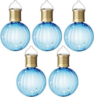 Lumineo Solar lampion voor buiten - 5x - LED - blauw - 11 cm - buitenverlichting