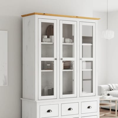 vidaXL - Kast - met - glazen - deuren - BODO - massief - grenenhout - wit - en - bruin