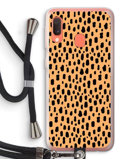 Case Company® - Hoesje met koord geschikt voor Samsung Galaxy A20e hoesje met Koord - Panter - Telefoonhoesje met Zwart Koord - Bescherming aan alle Kanten en Over de Schermrand
