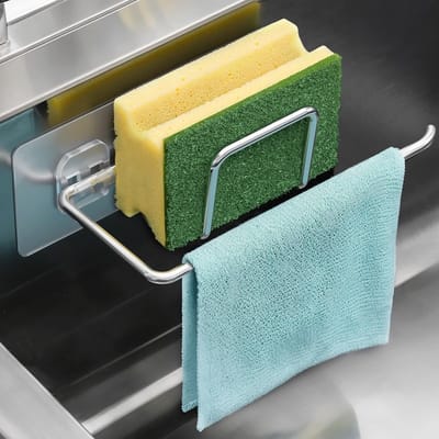 Dailygoods- Sponshouder Roestvrij staal - Keukenaccessoires - Gootsteenorganizer - Zelfklevend - Duurzaam - Compact ontwerp