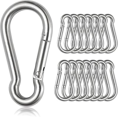 15-delig karabijnhaakset, 6 x 60 mm kleine karabijnhaken, maximale draagkracht 180 kg, karabijnhaak voor sleutelhangers, kamperen, hangmat, hondenriem, kamperen, reizen, wandelen enz