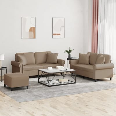 vidaXL - 3-delige - Loungeset - met - kussens - kunstleer - cappuccinokleurig